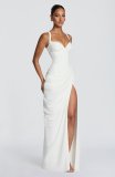 Women Asymmetric Ruched Sexy Slit French Strap U-Neck Ruched Split Dress