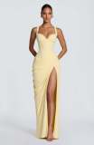Women Asymmetric Ruched Sexy Slit French Strap U-Neck Ruched Split Dress
