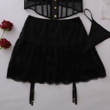 Women Lace-Up Strap Patchwork Bodycon Mermaid See-Through Lace Dress Lingerie