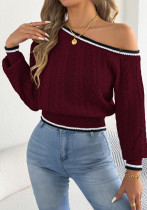Women Fall Winter Color Block Cable Off Shoulder Long Sleeve Sweater Women Fall Winter Color Block Cable Off Shoulder Long Sleeve Sweater