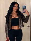 Women American Leopard Print Autumn Turndown Collar Casual Jacket