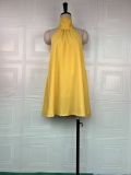 Women's Summer Halter Neck Solid Color Slim Waist Short Dress
