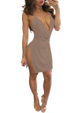 Women Sexy Color Strap Backless Dress