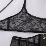 Women Lace-Up Strap Patchwork Bodycon Mermaid See-Through Lace Dress Lingerie