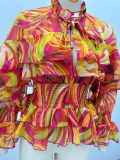 African Women Casual V-Neck Ruffle Print Long Sleeve Shirt