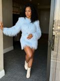 Women Fall Winter Knitting Round Neck Long Sleeve Sweater and Skirt Two Piece Set