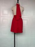 Women's Summer Halter Neck Solid Color Slim Waist Short Dress
