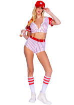 Women Cosplay Red White Striped Baseball Jacket Two Pieces Women Cosplay Red White Striped Baseball Jacket Two Pieces