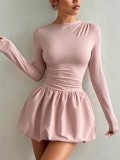 Women Long Sleeve Stretchy Ruffle Dress