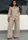 Plus Size African Women Polka Dot Long Sleeve Turndown Collar Shirt and Long Pants Two Piece Set
