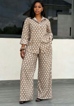 Plus Size African Women Polka Dot Long Sleeve Turndown Collar Shirt and Long Pants Two Piece Set Plus Size African Women Polka Dot Long Sleeve Turndown Collar Shirt and Long Pants Two Piece Set