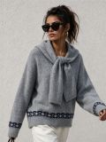 Women Knitting Jacquard Scarf Top Sweater Two Piece Set