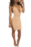 Women Sexy Color Strap Backless Dress