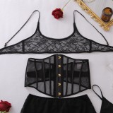 Women Lace-Up Strap Patchwork Bodycon Mermaid See-Through Lace Dress Lingerie