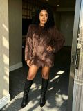 Women Fall Winter Knitting Round Neck Long Sleeve Sweater and Skirt Two Piece Set