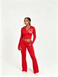 Women Fall Winter Casual Skull Rubber Print Patchwork Top and Bell Bottom Pant Two Piece Set