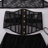 Women Lace-Up Strap Patchwork Bodycon Mermaid See-Through Lace Dress Lingerie