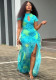 Summer African Women Mesh Print Slit Dress