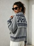 Women Knitting Jacquard Scarf Top Sweater Two Piece Set