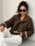 Women Knitting Jacquard Scarf Top Sweater Two Piece Set