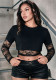 Women Lace Patchwork Long Sleeve Round Neck Crop Top