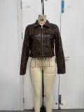Women American Leopard Print Autumn Turndown Collar Casual Jacket