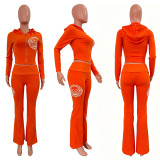 Women Fall Winter Casual Skull Rubber Print Patchwork Top and Bell Bottom Pant Two Piece Set