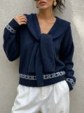 Women Knitting Jacquard Scarf Top Sweater Two Piece Set