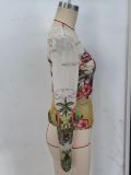 Women Tropical Floral Print Mesh Long Sleeve T-Shirt See-Through Basic Top