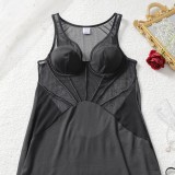 Women See-Through Mesh Sleeveless Shaping Sexy Dress with Thong Lingerie