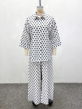 Plus Size African Women Polka Dot Long Sleeve Turndown Collar Shirt and Long Pants Two Piece Set