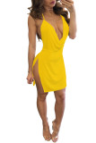 Women Sexy Color Strap Backless Dress