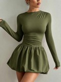 Women Long Sleeve Stretchy Ruffle Dress