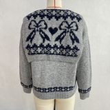 Women Knitting Jacquard Scarf Top Sweater Two Piece Set