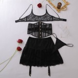 Women Lace-Up Strap Patchwork Bodycon Mermaid See-Through Lace Dress Lingerie