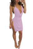 Women Sexy Color Strap Backless Dress