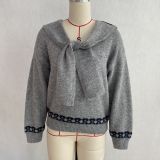 Women Knitting Jacquard Scarf Top Sweater Two Piece Set