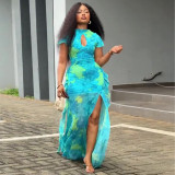 Summer African Women Mesh Print Slit Dress