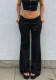 Women Cuffed Casual Pocket Patchwork Bell Bottom Long Pant