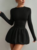 Women Long Sleeve Stretchy Ruffle Dress
