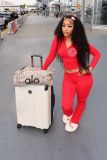Women Fall Winter Casual Skull Rubber Print Patchwork Top and Bell Bottom Pant Two Piece Set