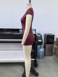 Women Shiny Short Sleeve V Neck Bodycon Jumpsuit