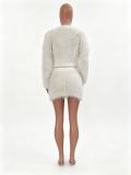 Women Fall Winter Knitting Round Neck Long Sleeve Sweater and Skirt Two Piece Set