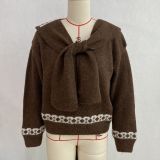 Women Knitting Jacquard Scarf Top Sweater Two Piece Set