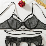Women Harness Hollow Waist Cincher Lingerie with Fishnet Stockings Two Pieces