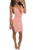 Women Sexy Color Strap Backless Dress