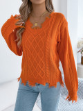 Women Fall Winter V-Neck Cable Long Sleeve Sweater