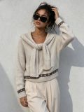 Women Knitting Jacquard Scarf Top Sweater Two Piece Set