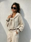 Women Knitting Jacquard Scarf Top Sweater Two Piece Set