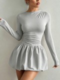 Women Long Sleeve Stretchy Ruffle Dress